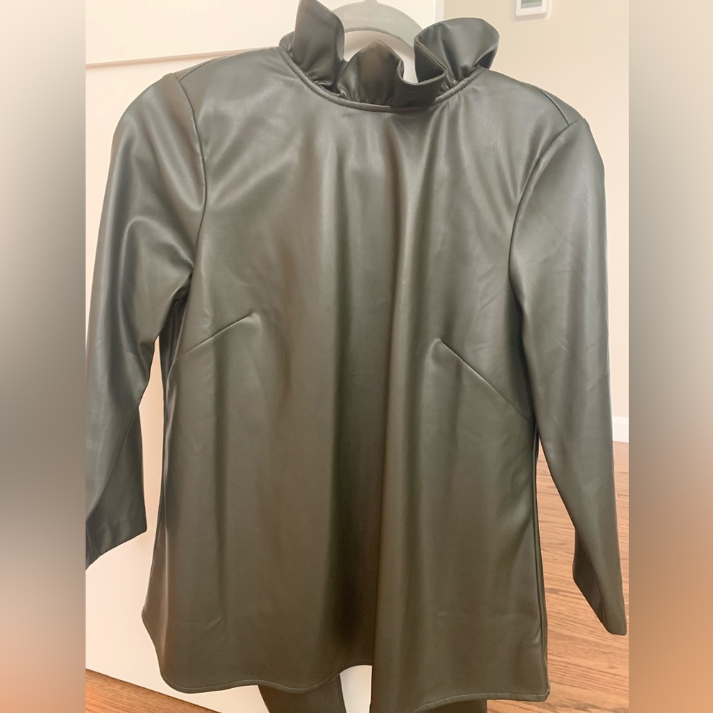 Tuckernuck Faye blouse in vegan leather—olive green